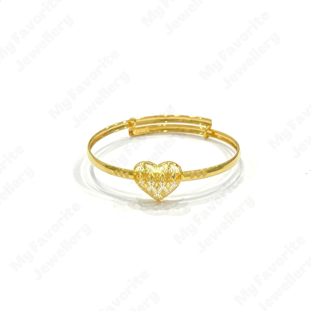Gelang Anak Bayi Bangle Adjustable Model Love Hati Gelang Emas Asli Kadar 700