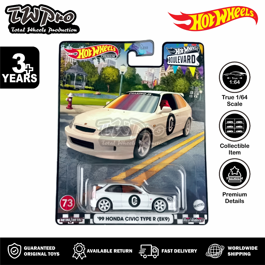 Hot Wheels Boulevard '99 Honda Civic Type R EK9 Putih Skala 1:64 Metal Premium