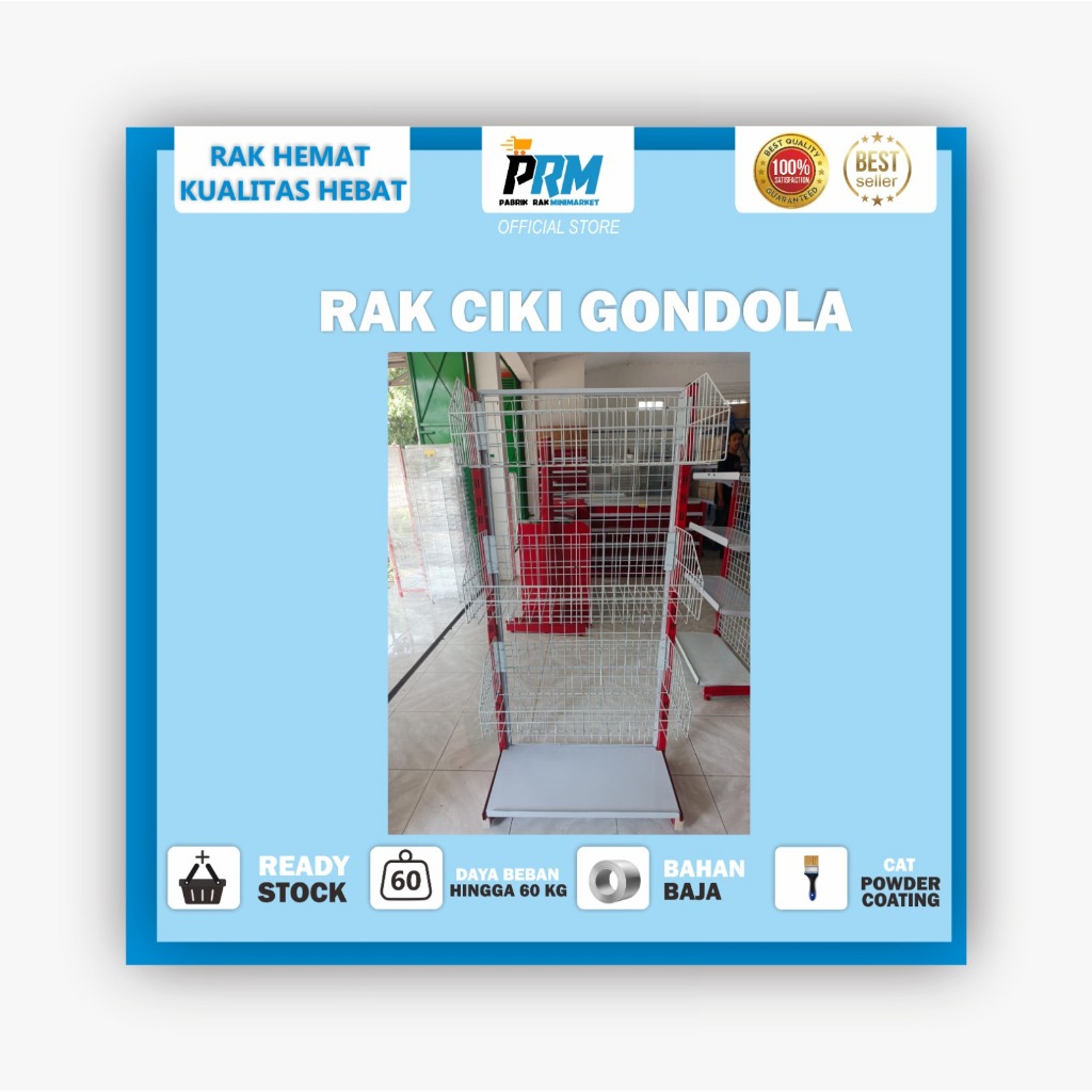 Rak Gondola dengan Ciki Keranjang lebih praktis & muat banyak Termurah se jawa tengah
