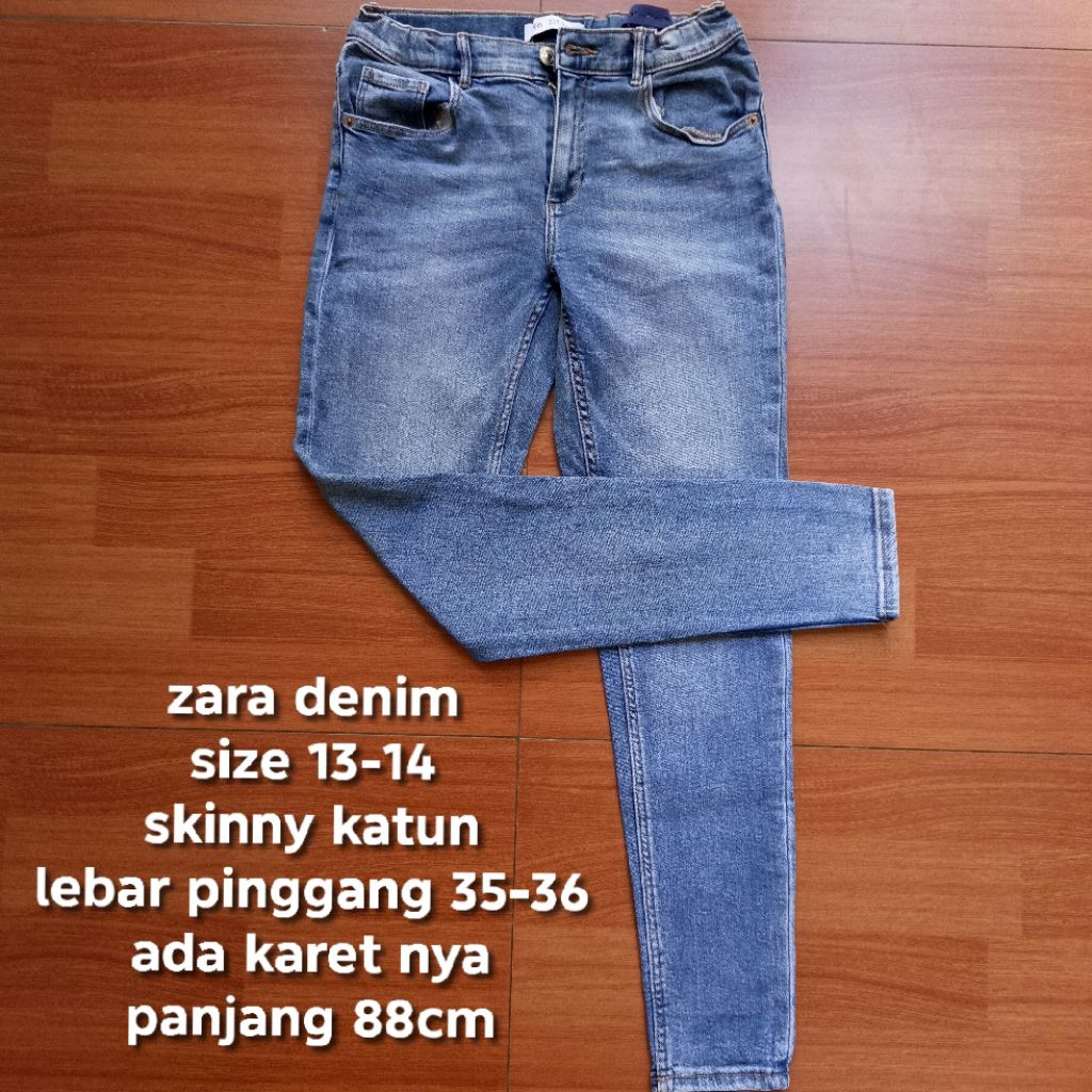 zara denim celana jeans wanita remaja pria / laki / perempuan skinny jeans size 13-14 preloved blue 