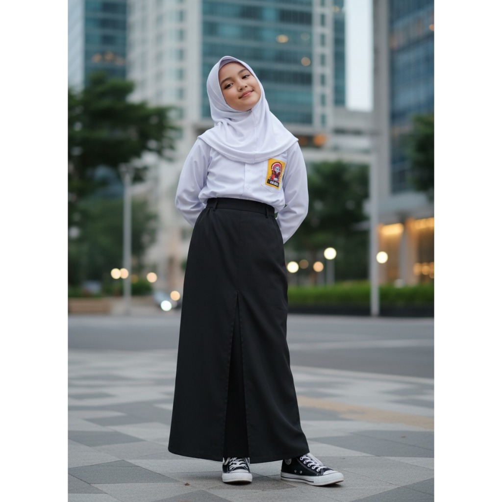 SERAGAM SEKOLAH SMP ROK PANJANG HITAM SPAN 1 BAHAN DRILL POLOS BAWAHAN ANAK PEREMPUAN TERBARU