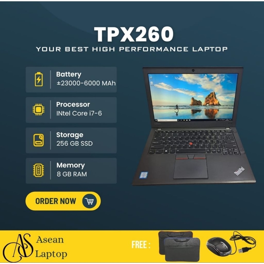 Lenovo Thinkpad X260 Intel Core i7 gen 6 ram 8GB SSD 256GB | Windows | Bagus & Bergaransi