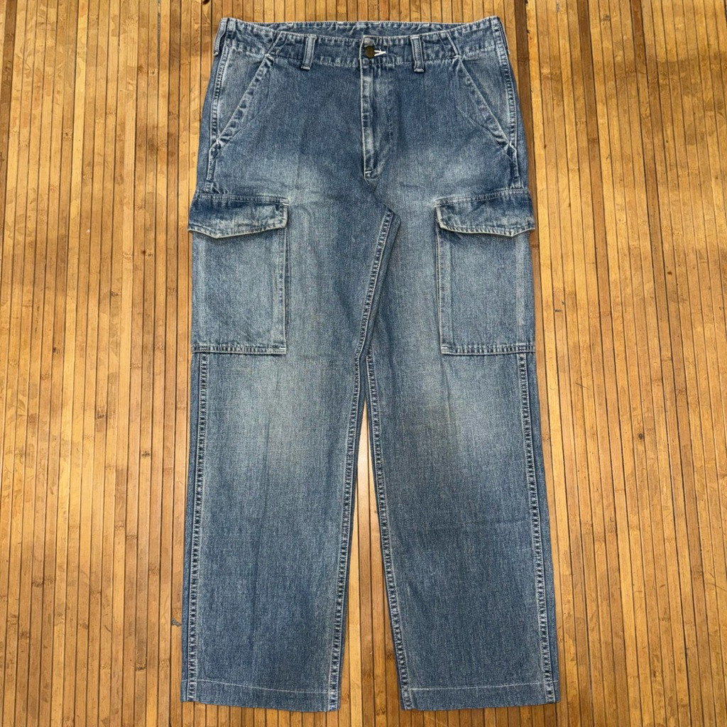 VINTAGE WRANGLER BLUE SUN FADED REGULAR FIT GRUNGE Y2K CARGO JEANS PANTS