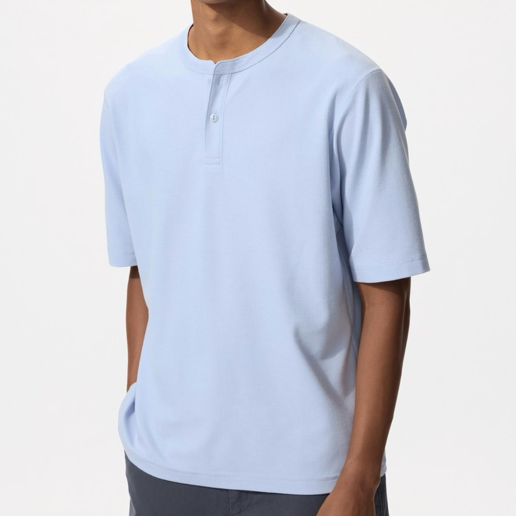 JASTIP UNIQLO KAOS DRY WAFFLE KERAH HENLEY UNISEX LENGAN PENDEK