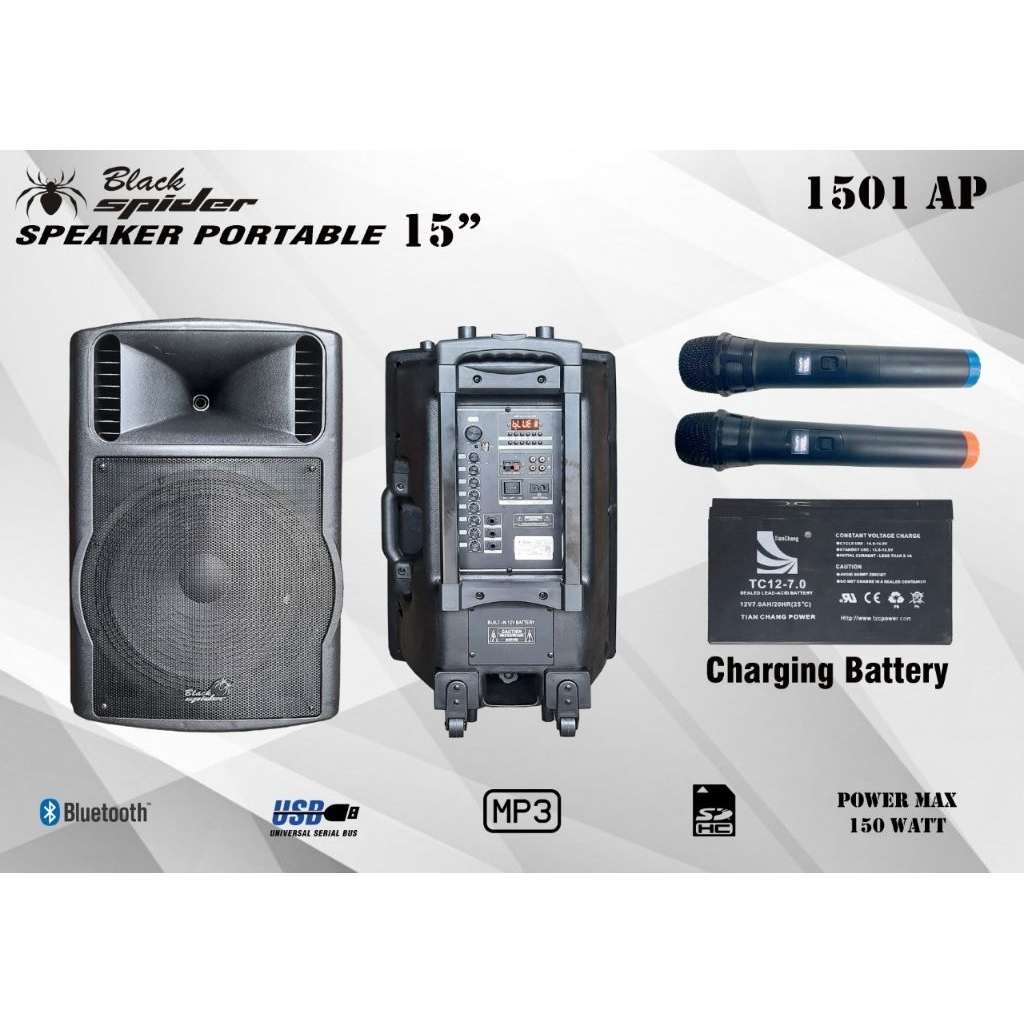 Speaker Aktif Blackspider 15 inch Portable Bluetooth 1501ap 1501 ap