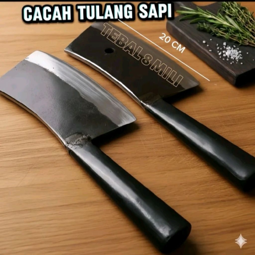 Pisau Cacah Daging Baja Per Tebal 8 Mili - Tahan Lama, Anti Karat, Nyaman Dipakai