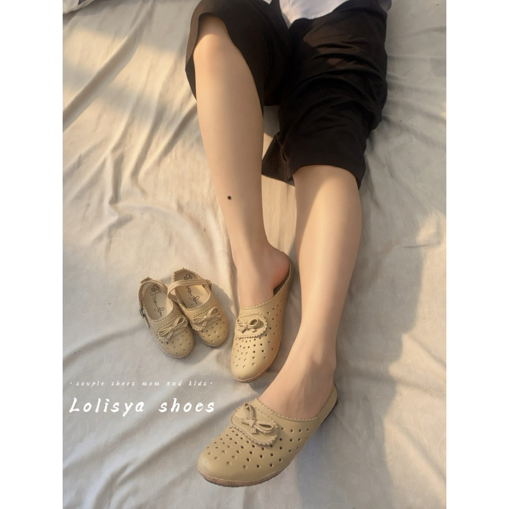 Lolisya sandal sepatu couple ibu dan anak flat pita harga satuan varian cream