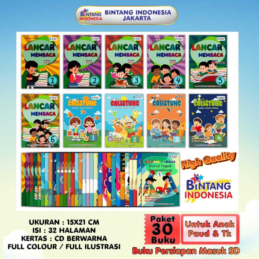Bintang Indonesia - Paket 30 Buku Edukasi Anak  PAUD dan TK / Buku Persiapan Masuk SD