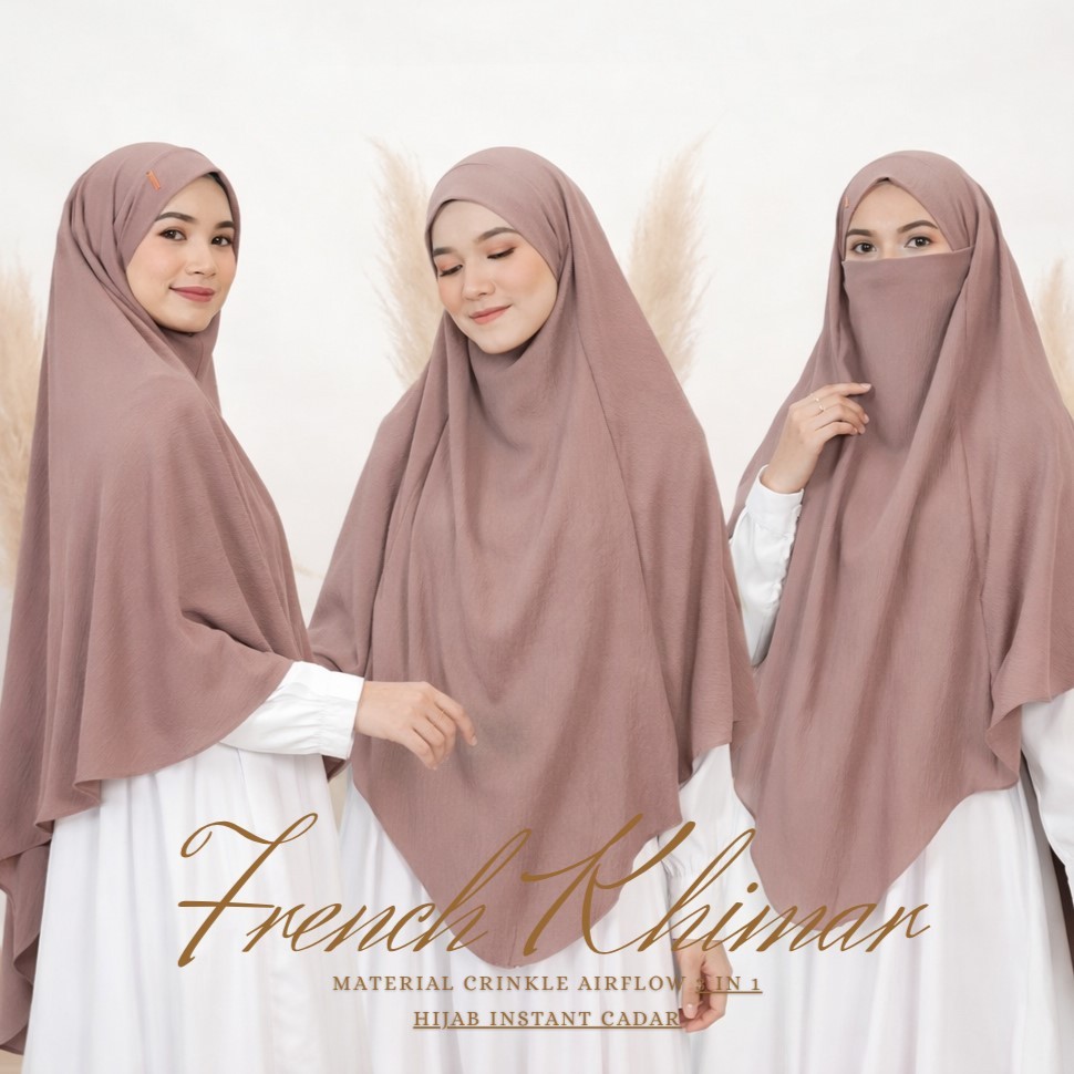 French Khimar Crinkle XL /Khimar Instan Niqab Cadar - Hijab Bergo + Niqab Cadar