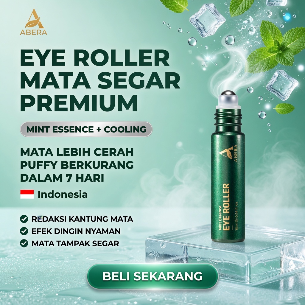 Abera Eye Roller 10 ml – Mengurangi Kantung Mata & Lingkaran Hitam | Niacinamide, Caffeine
