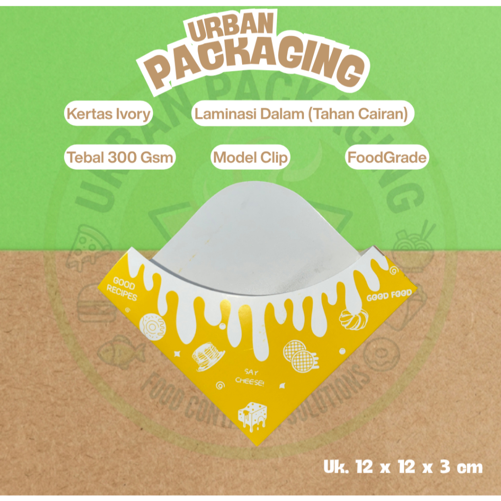 100 PCS Paper Food Tray, Tray Cheese Coin Ukuran 12 x 12 x 3 CM Motif Warna Yellow