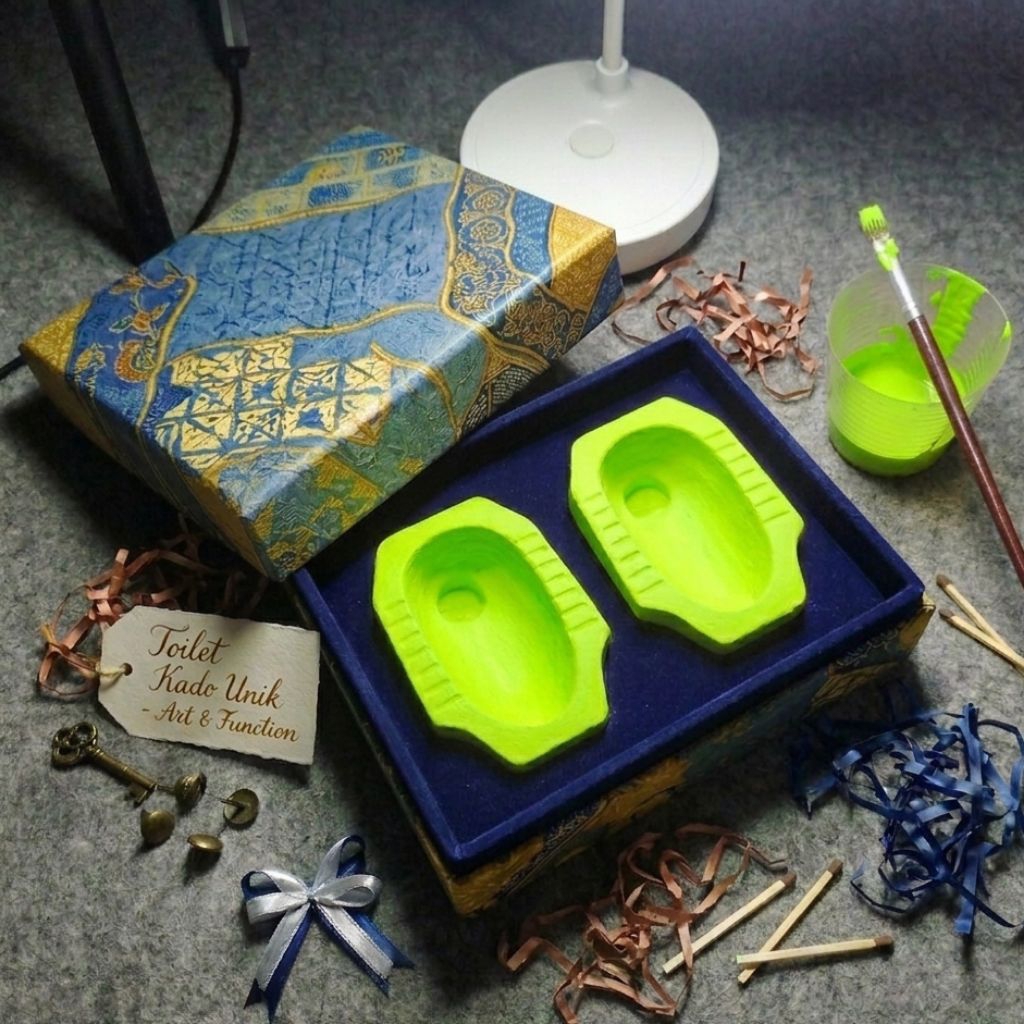 Asbak Mini Unik Motif WC Jongkok Warna-Warni | Hijau | Handmade Lucu Aesthetic