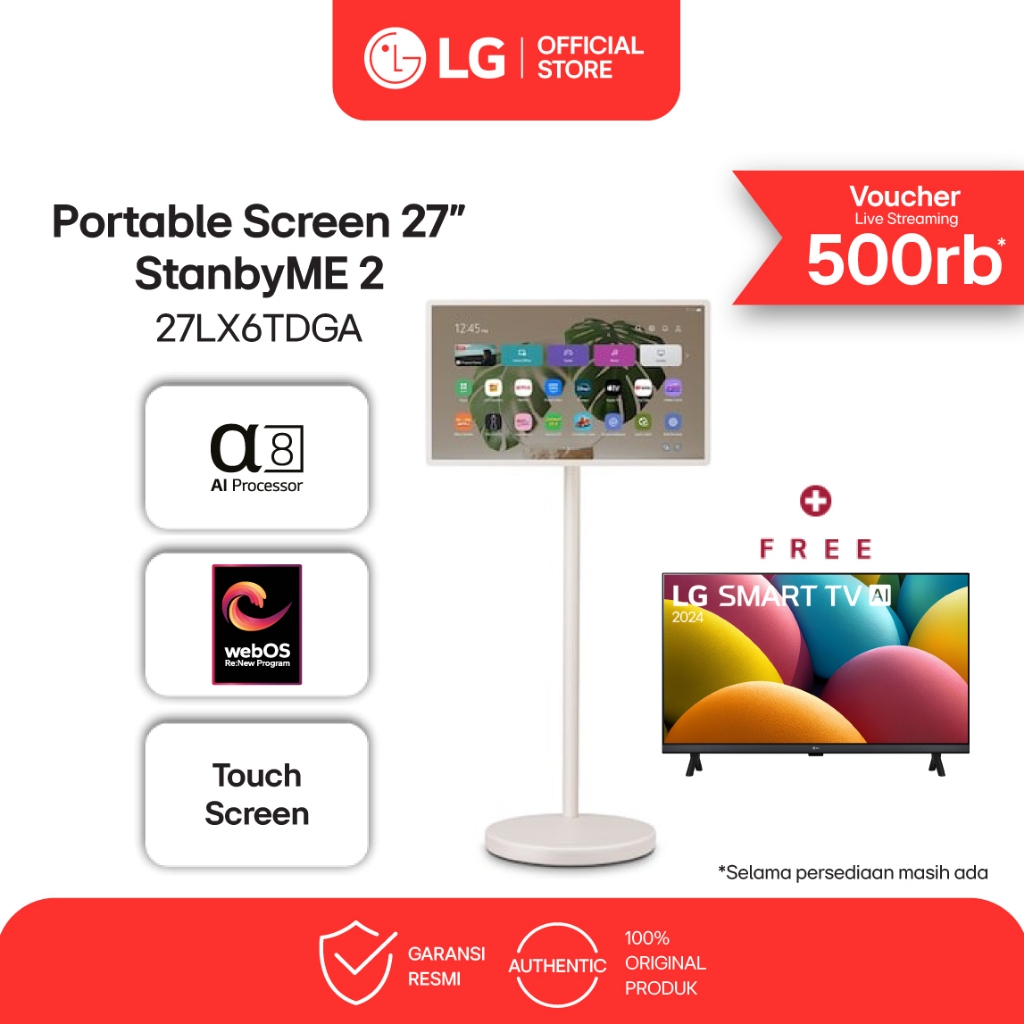 LG StanbyME 2 Super Portable Touch Screen 27 inch 4 Hours of Playback - 2025 iF Design Award Winner 