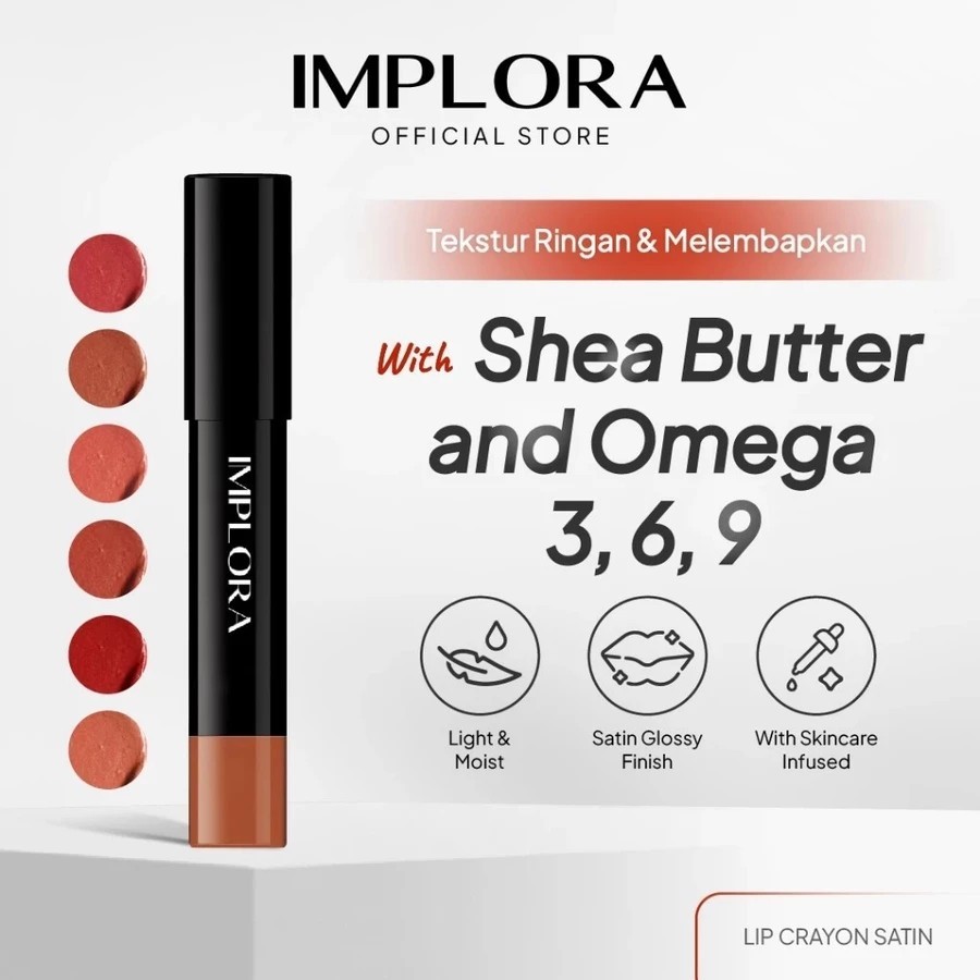 Implora Lip Crayon Satin 3,5 gr | Lipstik Ringan | Gloss Satin Finish
