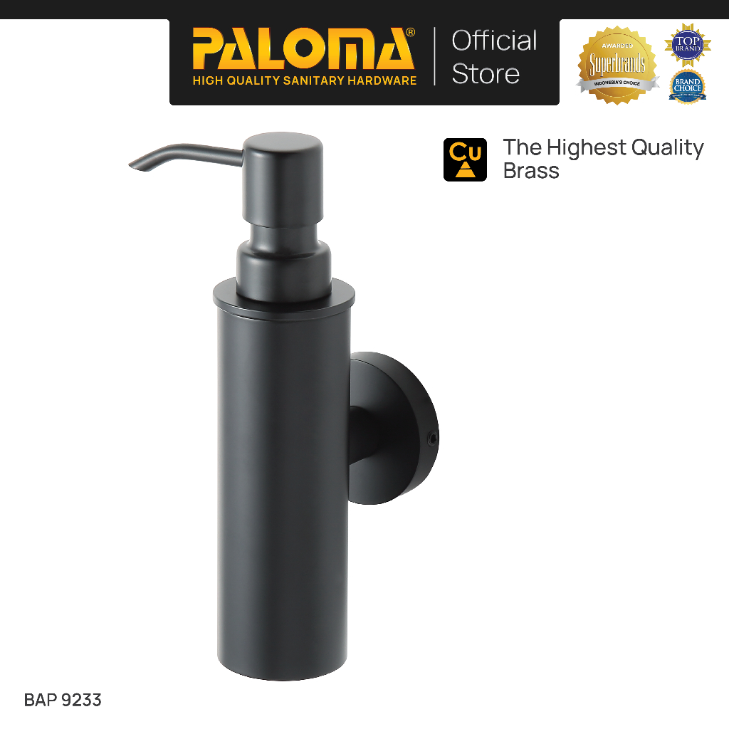 PALOMA BAP 9233 Dispenser Sabun Shampoo Cair Tempat Botol Pump Dinding Brass Kuningan Black Hitam
