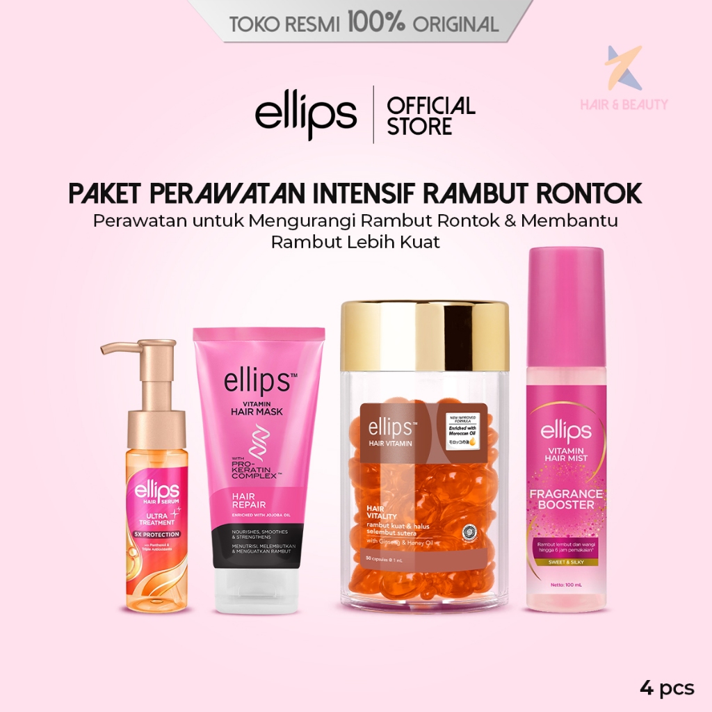 [Paket Perawatan Intensif Rambut Rontok] Ellips Anti Hair Fall Treatment Kit - Perawatan untuk Mengu