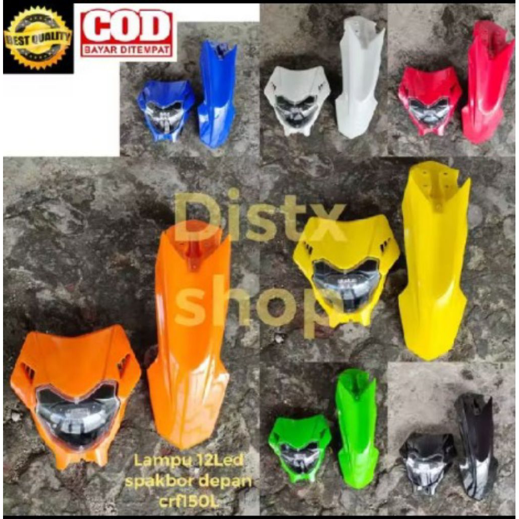 SPAKBOR DEPAN CRF150 L DAN LAMPU DEPAN 12 LED CRF 150L SLEBOR DEPAN CRF 150 L LAMPU 12LED CRF150L
