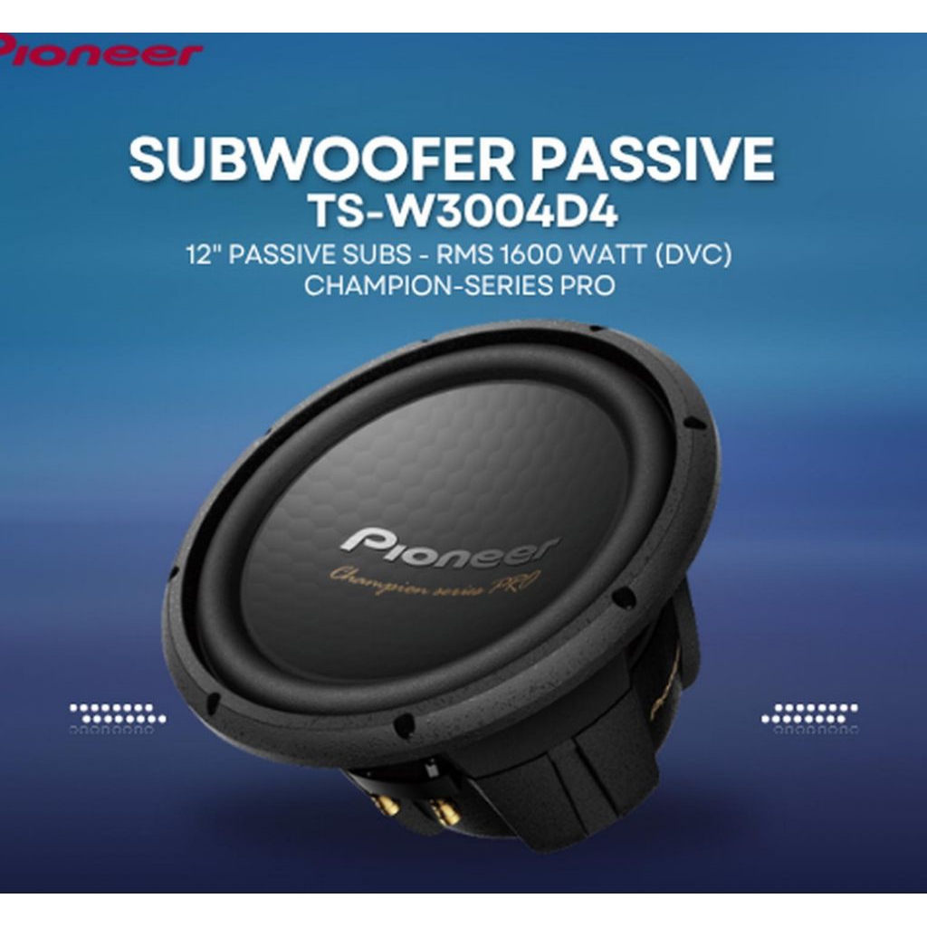 Subwoofer Passive Mobil Pioneer TS-W3004D4 - 12" RMS 1600 Watt DVC - Champion Series -Premium Qualit