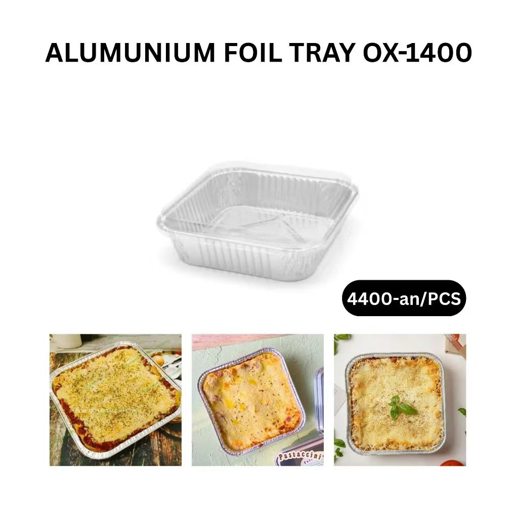 Aluminium Foil Tray OX 1400 - Kotak Aluminium Persegi 20cm, Higienis & Praktis