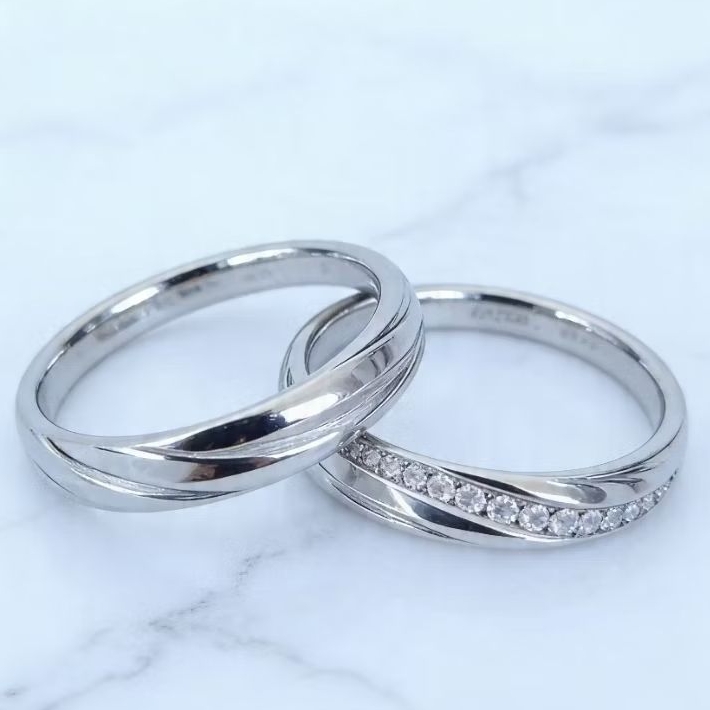 Cincin pasangan perak asli lapis emas putih ukir nama