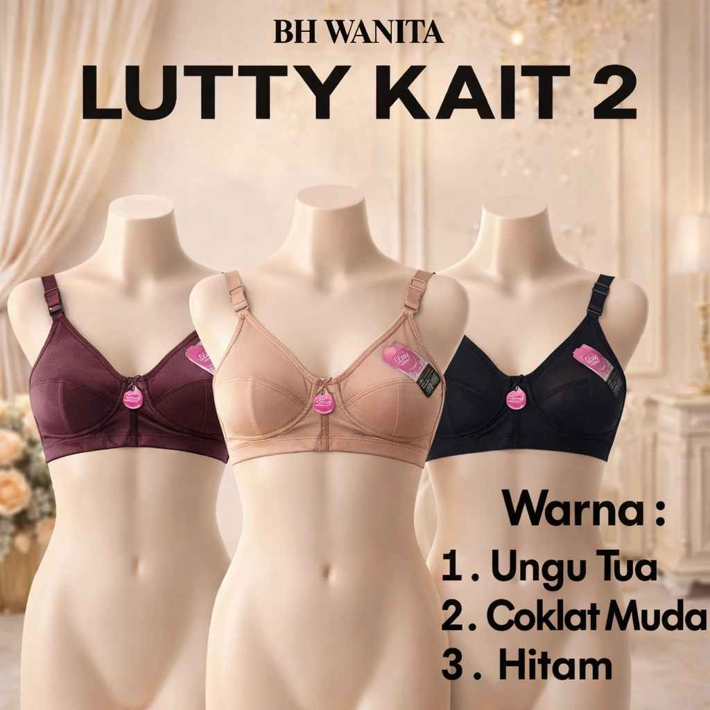 BH Lutty Bra Dengan Warna ( Hitam ) | Bra Sport Wanita Tanpa Busa dan Kawat Bh Perempuan | Bra Sport