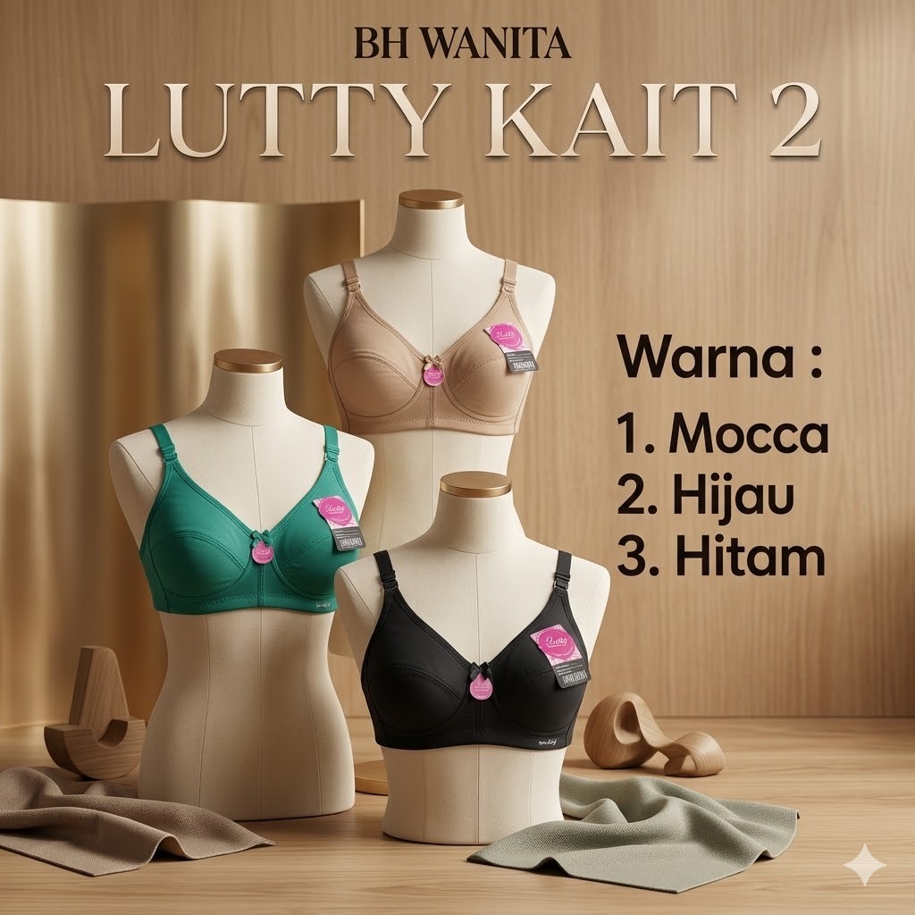 ( 1 Pcs ) Bra Sport LUTTY Size 34-46/Bh Sport Tanpa busa tanpa kawat Terlaris Dengan Warna ( Hitam )
