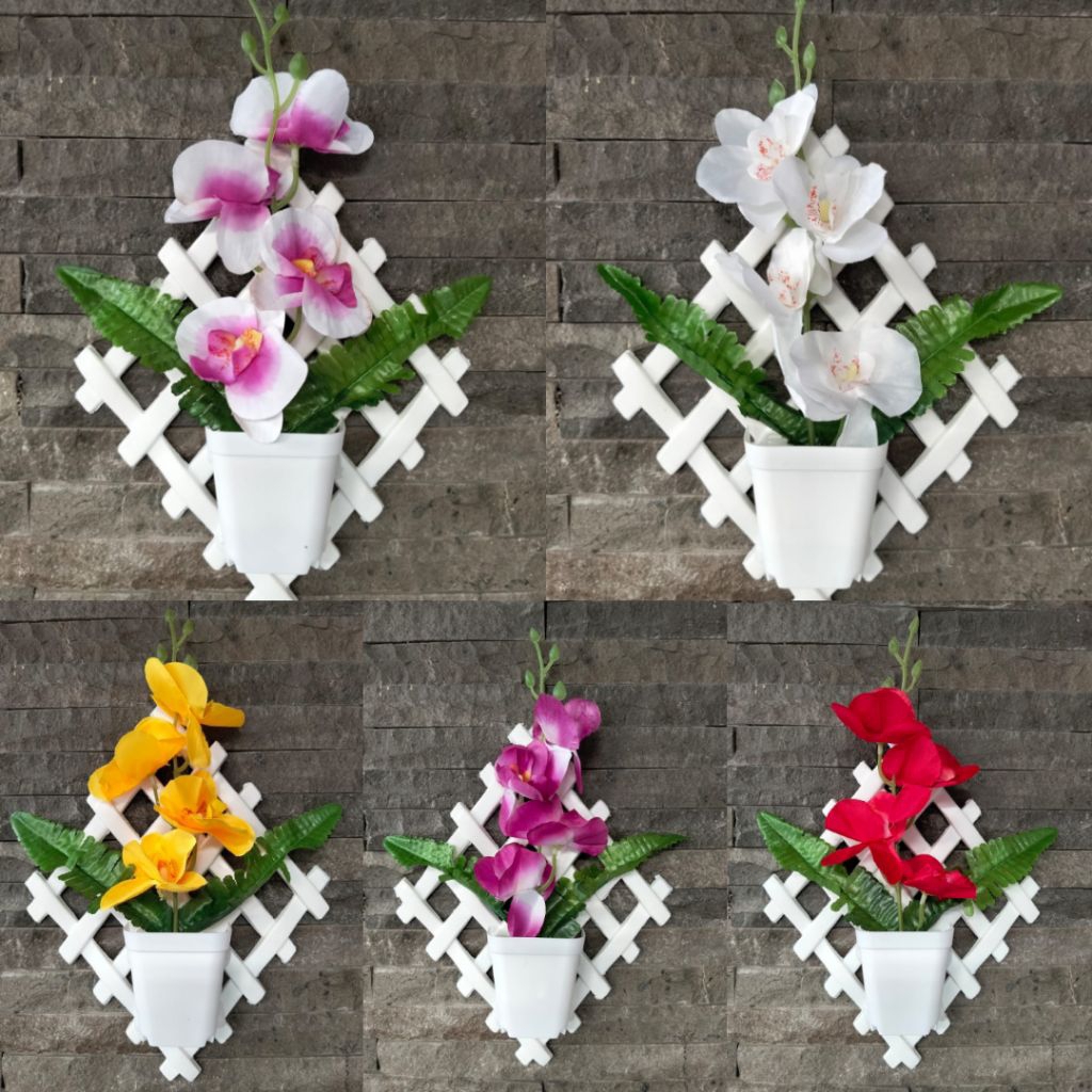 Bunga Tempel Dinding Anggrek Artificial set pot pagar