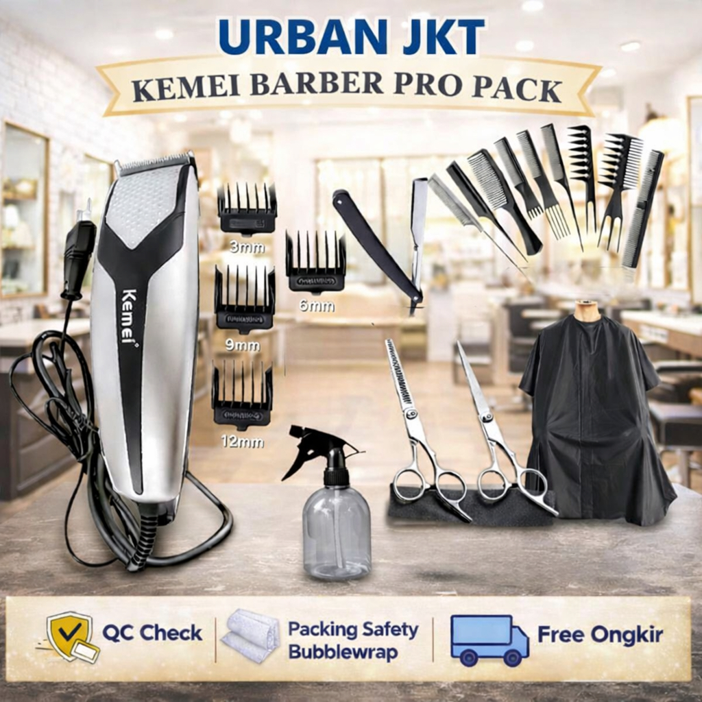 KEMEI Mesin Cukur Rambut Listrik Barbershop profesional Lengkap Gunting Stainless