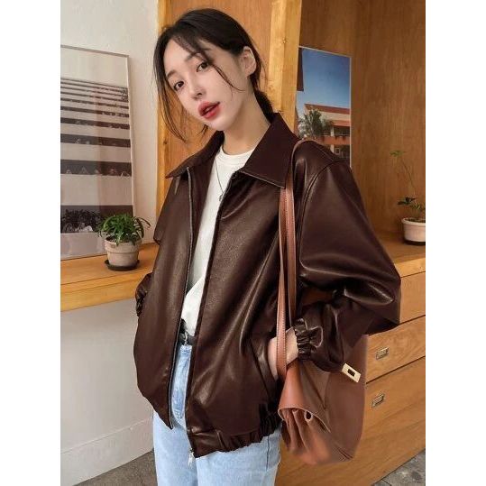 Liorra Luxe - Jaket Wanita Metalic Semi Leather Premium Kekinian Jacket Korean Style Look Elegan
