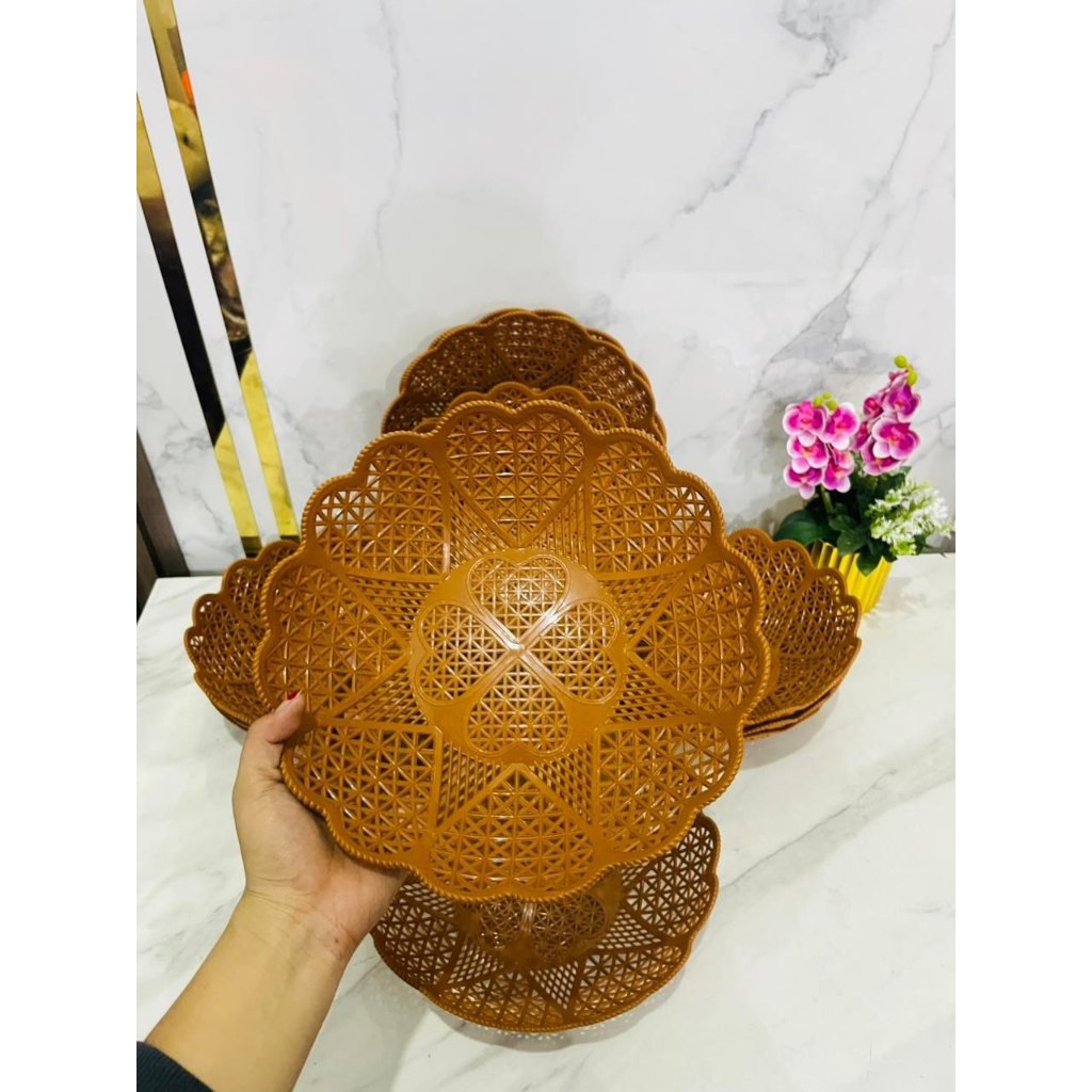 PIRING BUAH ROTAN UKURAN JUMBO / PIRING ANYAMAN ROTAN PLASTIK / PIRING BUAH PLASTIK ISI 12 PCS