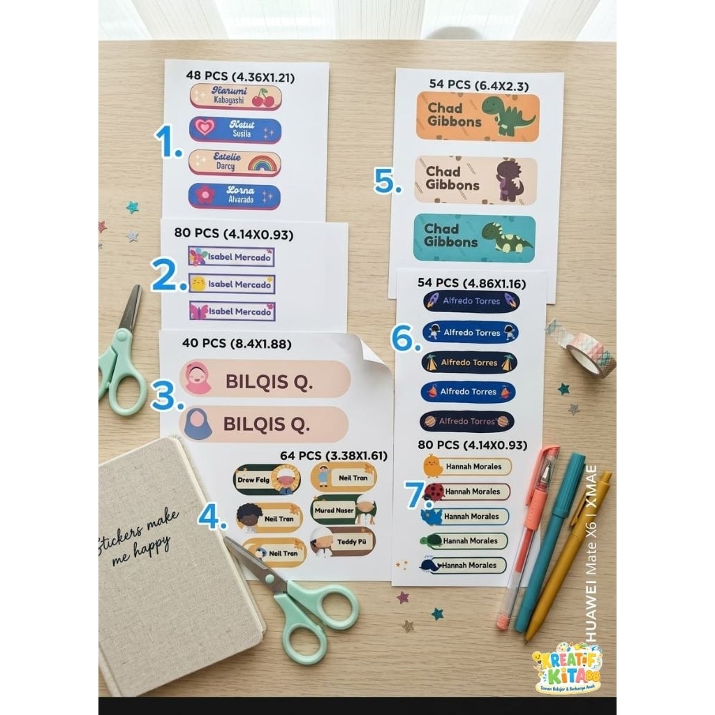 Stiker Nama Custom Anak Waterproof | Label Nama Sekolah Lucu | Sticker Nama Botol Lunch Box Buku Ant