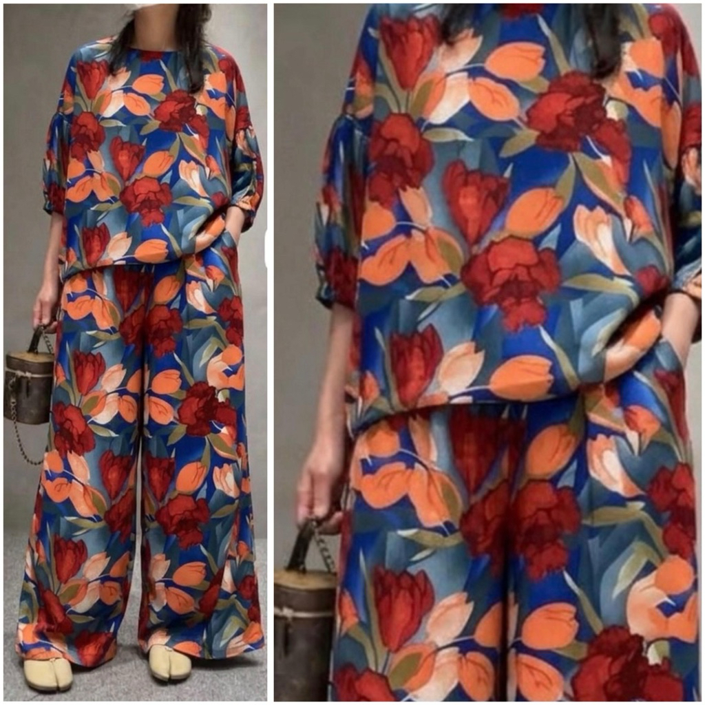 Qitty oneset motif bunga | Setelan wanita rayon viscose | Setelan wanita premium