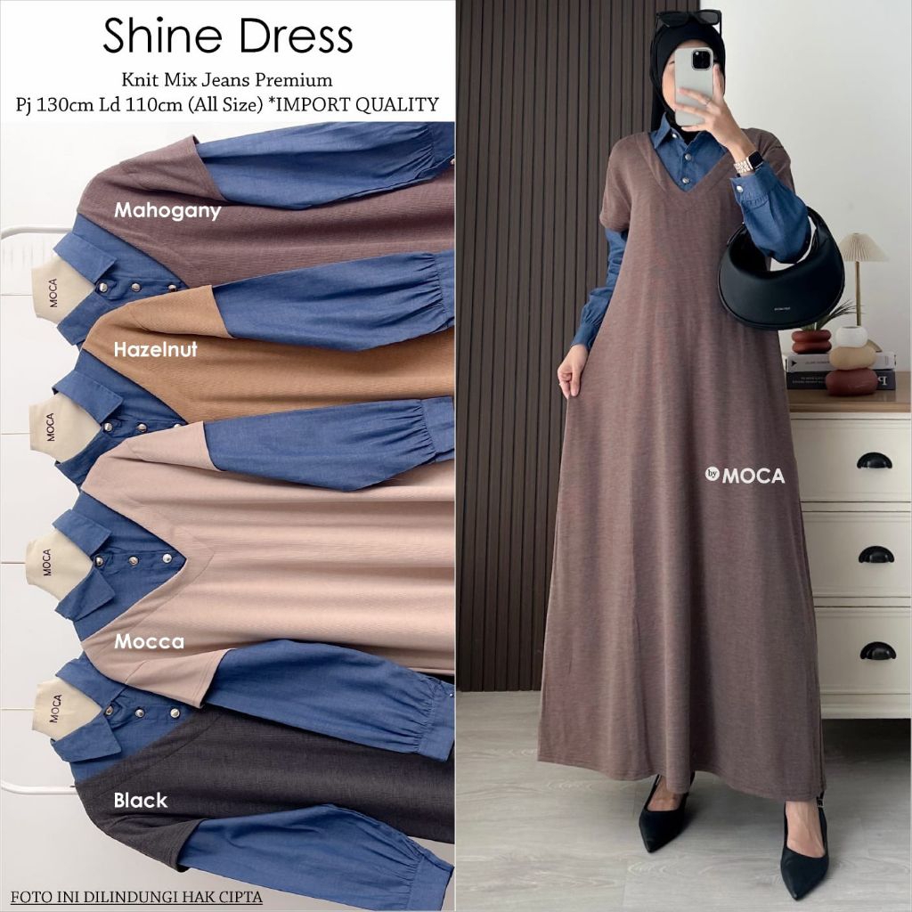 Shine Dress Gamis Jumbo Allsize Premium Knit Uniqlo Original Ori Moca Berlabel