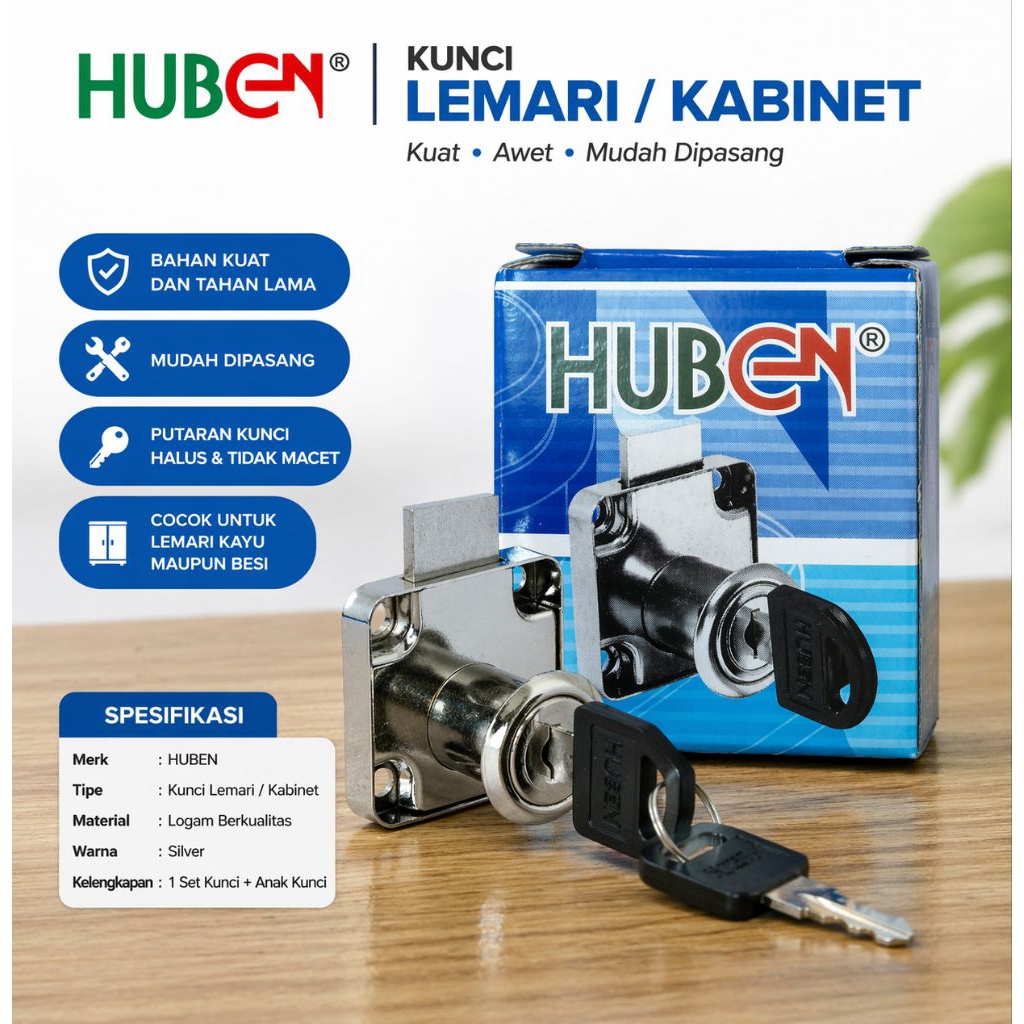 Kunci Lemari HUBEN Kunci Kabinet Laci Meja Kunci Pintu Lemari Besi Kayu + Anak Kunci