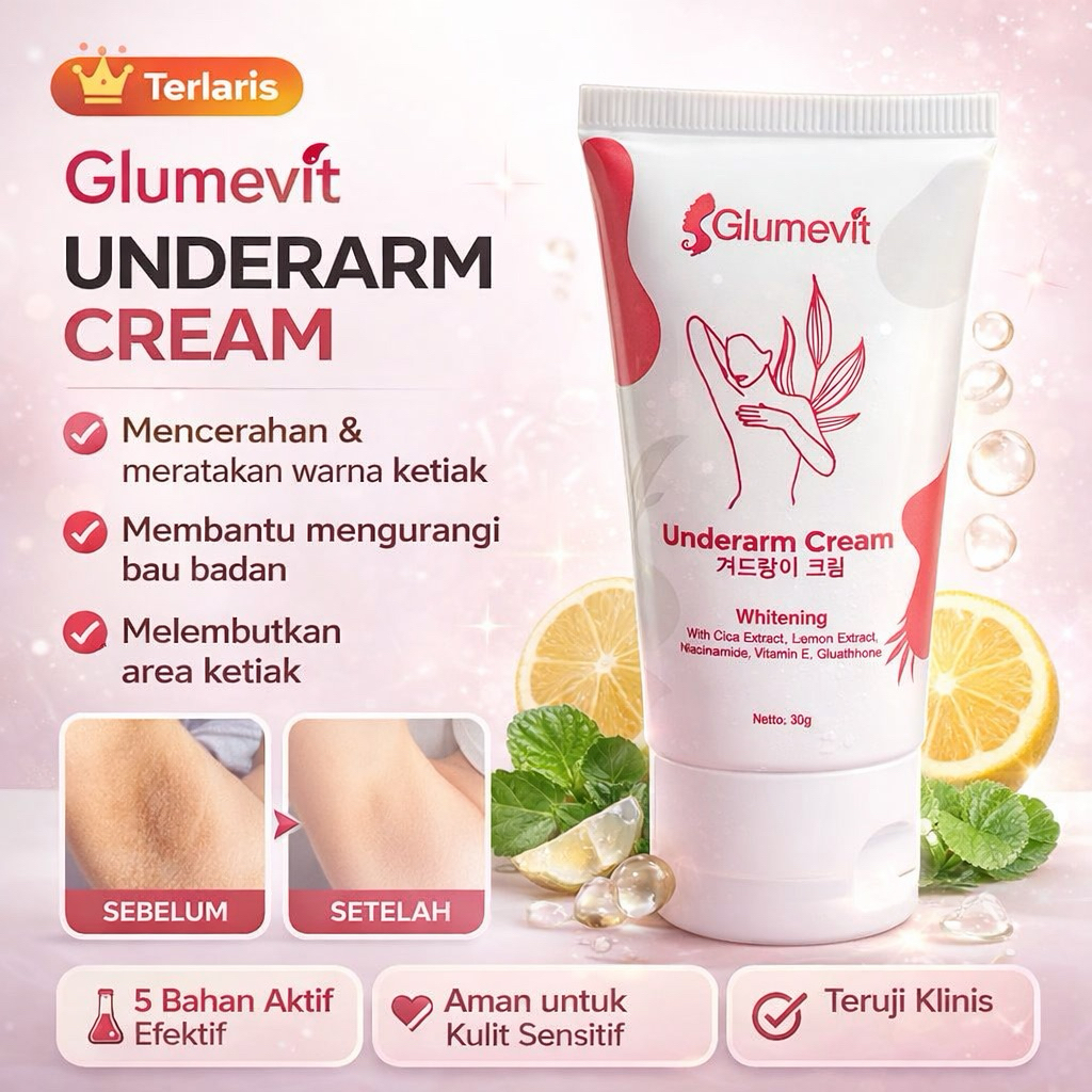 Glumevit Underarm Cream Pencerah Ketiak permanen - Hilangkan Flek Hitam, Bau Badan Anti iritasi BPOM