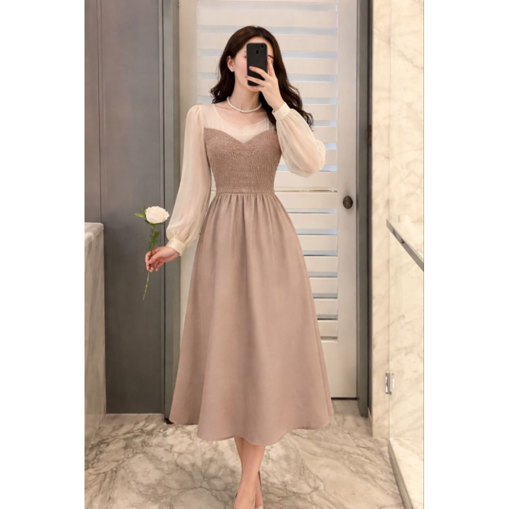 Dress coksu / dress wanita / dress korea / dress coklat / dress terbaru