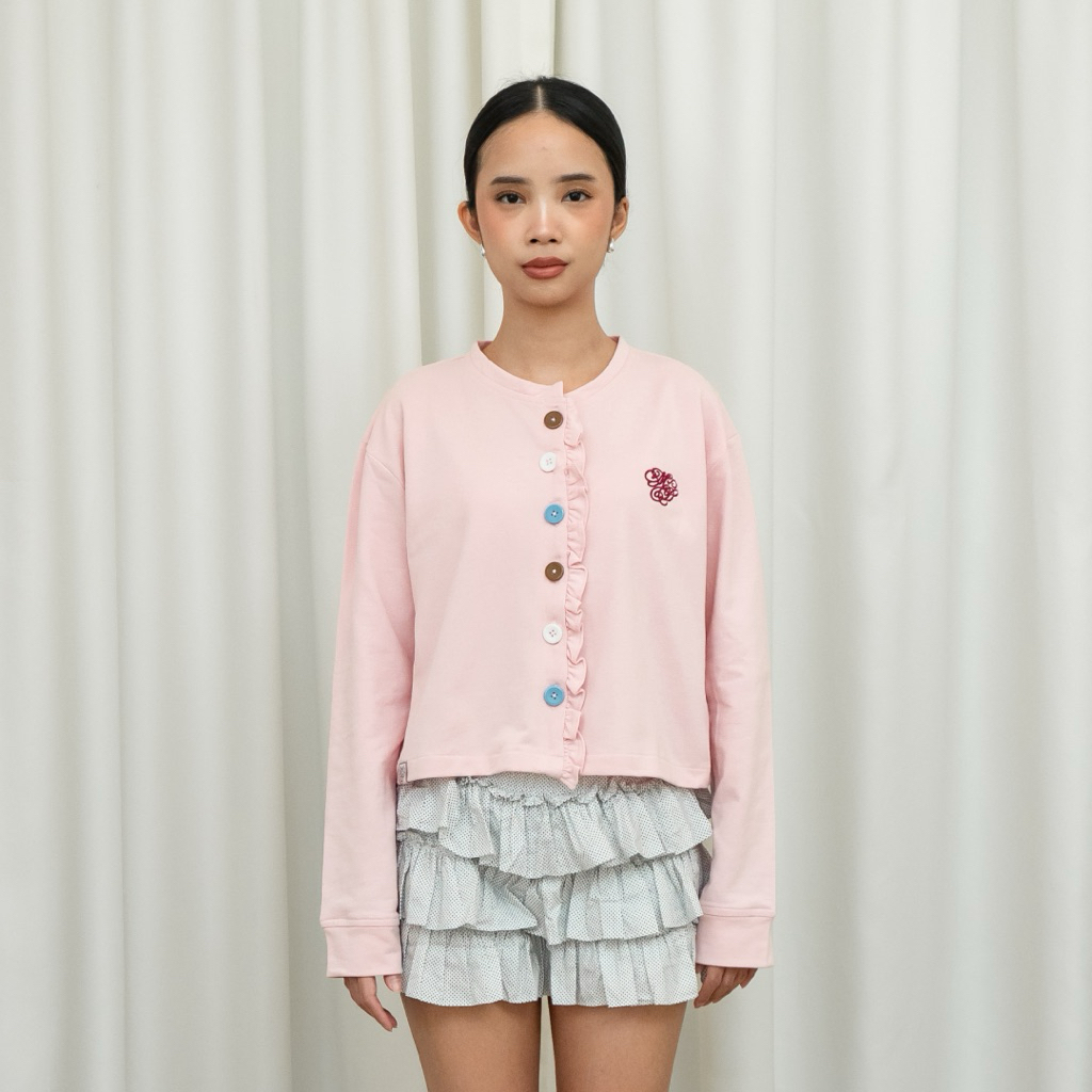Cardigan Wanita Oversize Pink Pastel Baby Pink | Kawaii Cottagecore Aesthetic Outer MISTY DREAM | Mi