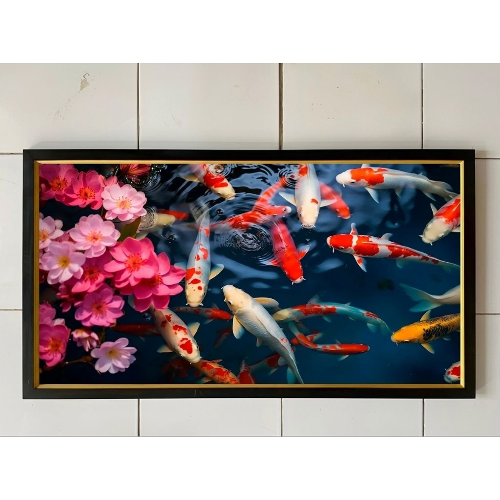 Hiasan Dinding Lukisan Cetak Gambar ikan Koi Jernih Mewah Uk jumbo 50x100cm
