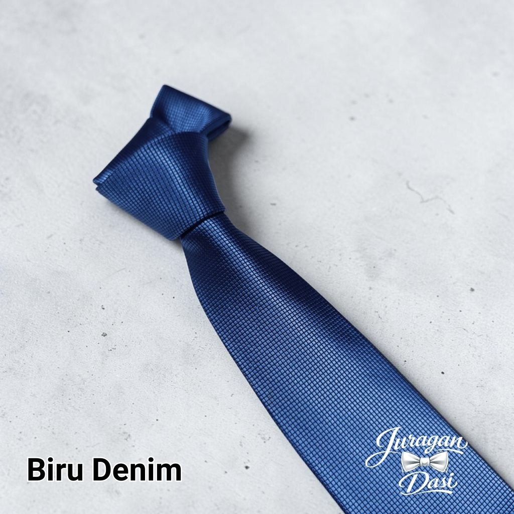 Dasi Pria Dasi Kantor Dasi Motif Kotak Halus Biru Denim
