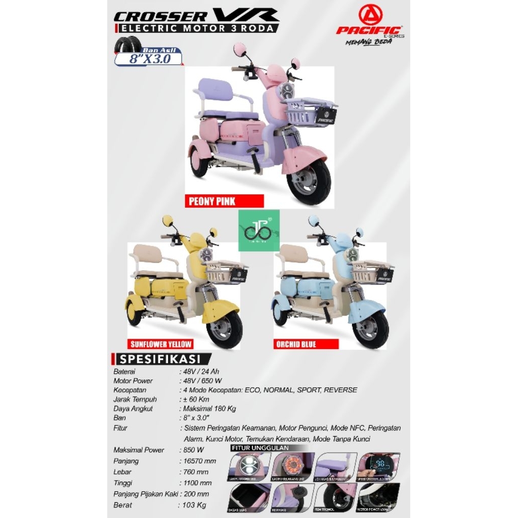 Sepeda Listrik Roda 3 Pacific Crosser VR TERBARU R3
