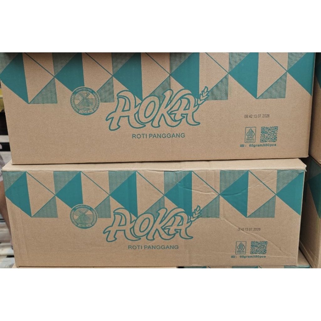 Aoka Roti Panggang Rasa Pandan / Vanila / Keju [ 1 Dus Isi 60 Pcs ]