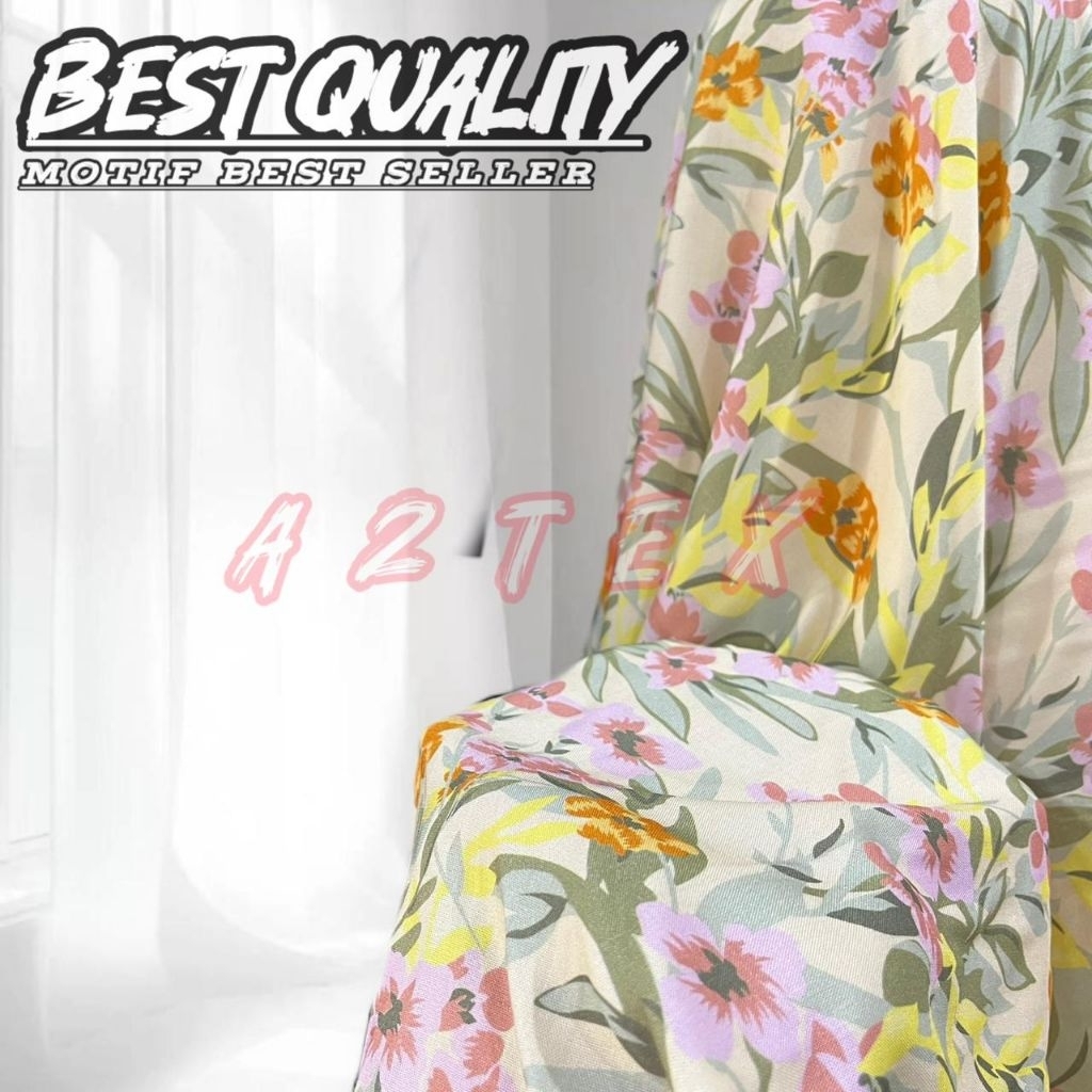 Kain katun rayon Viscose premium - Kain rayon motif floral Sakura - Kain katun rayon original - Harg