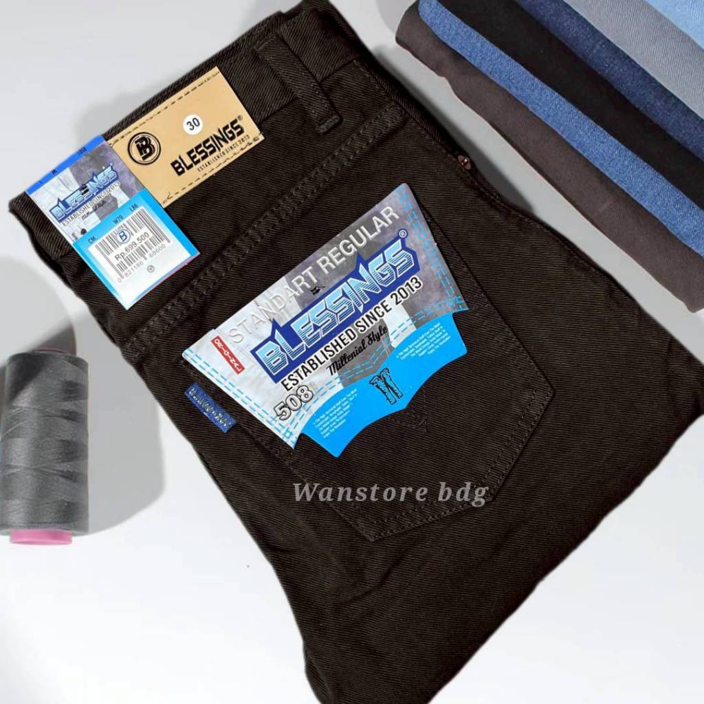Blessings Celana Jeans Panjang Pria Standar Reguler Warna Coklat
