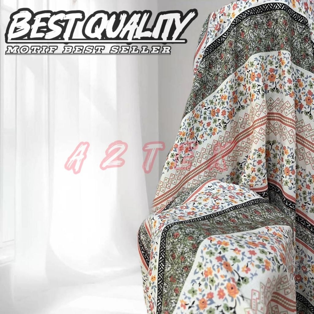 Kain katun rayon motif floral stripe - Kain rayon Viscose premium - Kain rayon original - Harga 0,5m