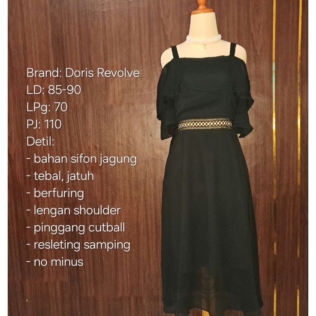 Dress Lengan Shoulder Pinggang Cutball Sifon Hitam Premium byDorisRevolve (preloved_no minus)