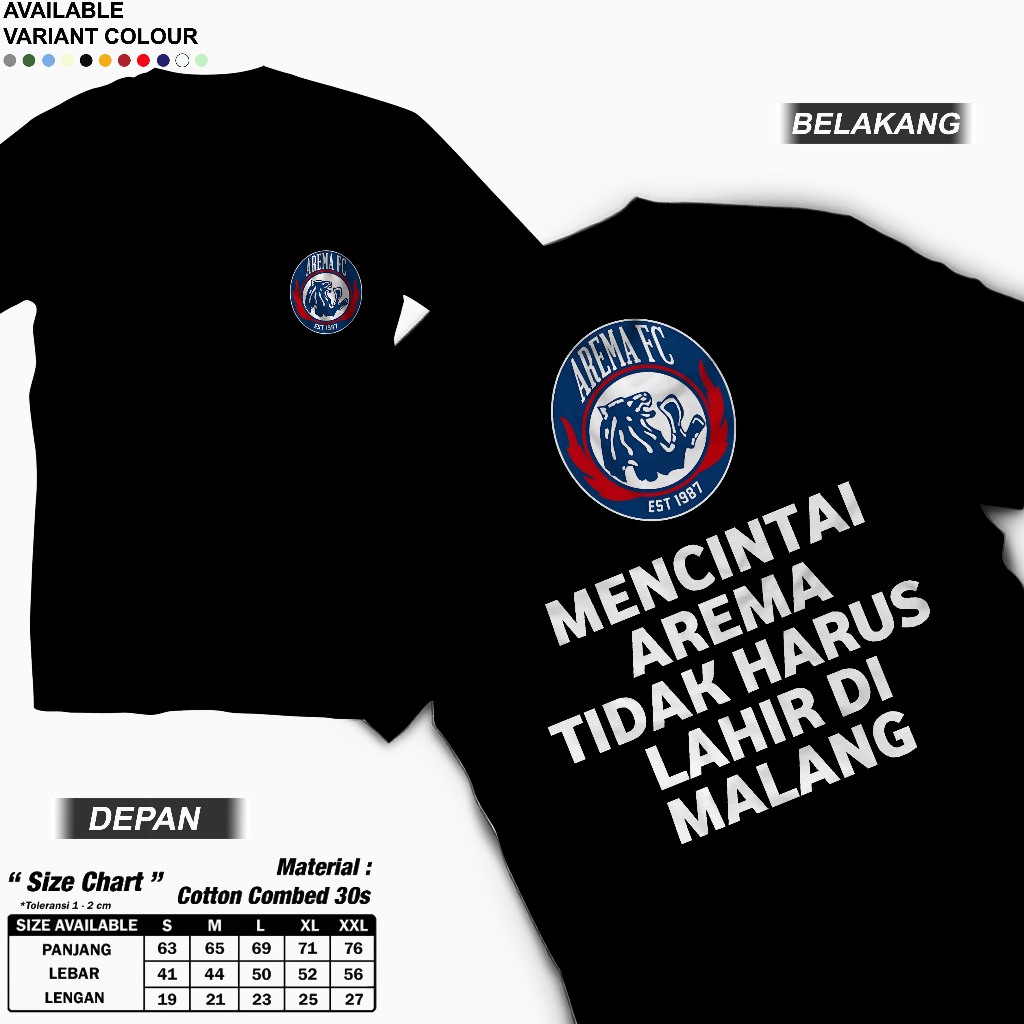 Kaos Arema FC - Thisrt Mencintai Arema Lengan Pendek Cotton Combed 30s Ukuran M-XXL