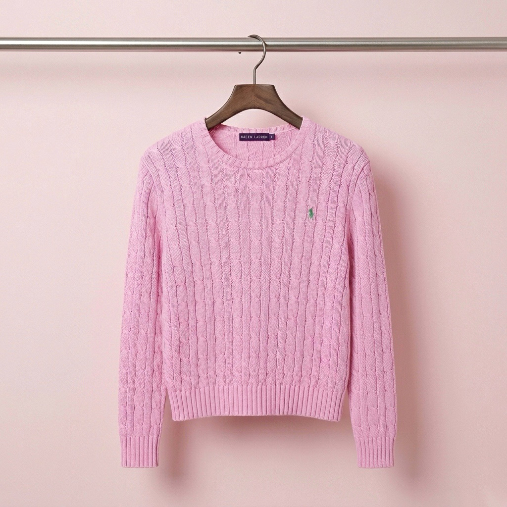 Sweater Ralph Lauren Cableknit Rajut Full Kepang Pink