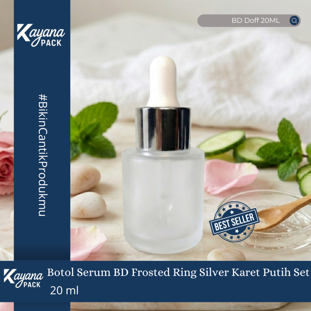 BOTOL PIPET SERUM KACA FROSTED DOFF 20ML RING SILVER KARET PUTIH SET / BOTOL KACA DOFF 20 ML SILVER 
