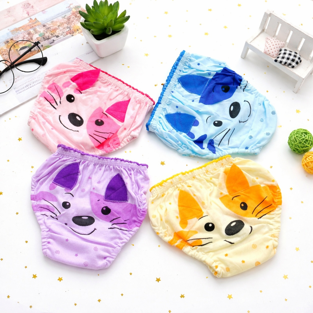12 PCS Celana Dalam Anak Perempuan Motif Kucing Lucu / CD Anak Wanita Bonbon Ukuran S M L XL