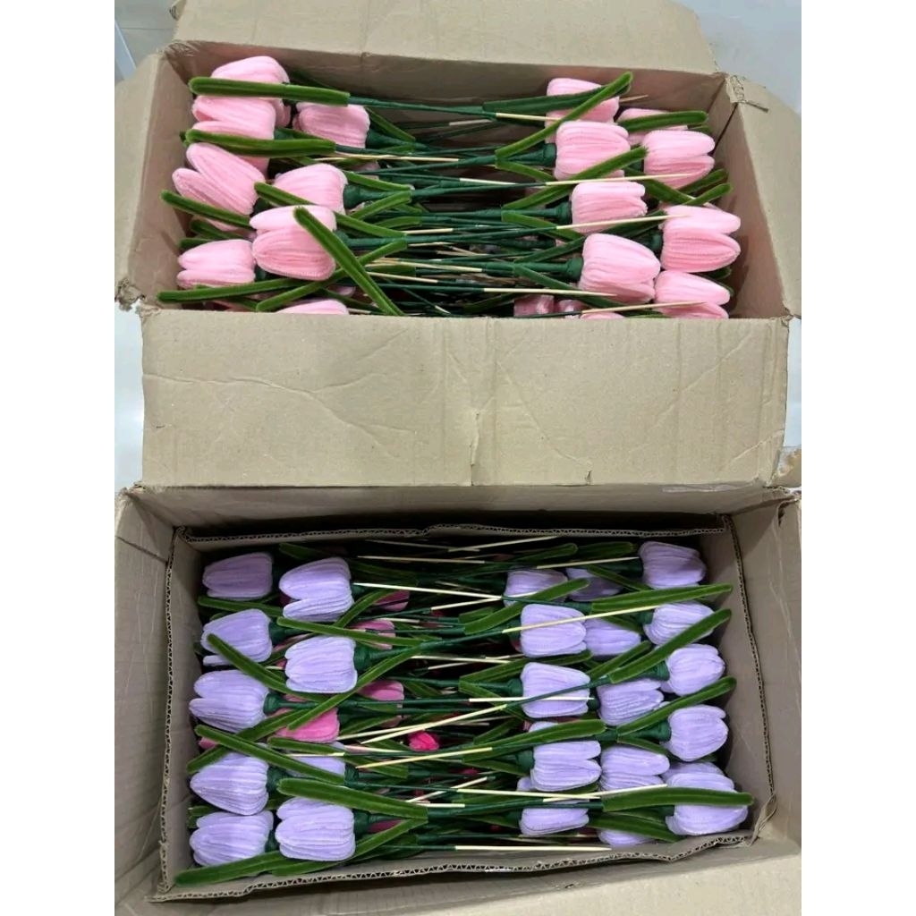 bunga kawat bulu tulip, pertangkai, buket, murah, grosir